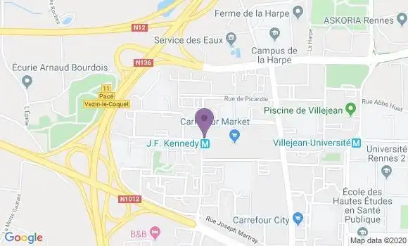 Localisation BNP Paribas Agence de Rennes Villejean