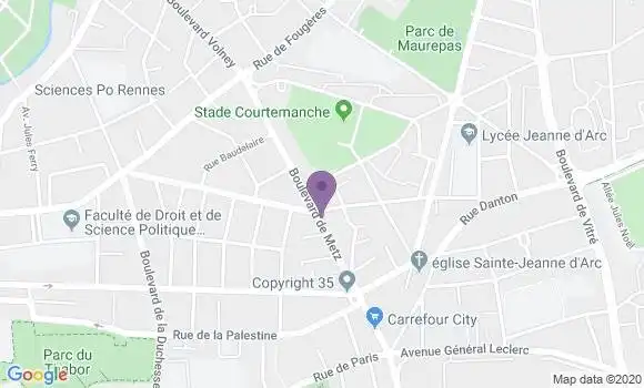 Localisation BNP Paribas Agence de Rennes Boulevard de Metz
