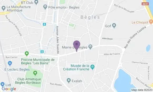 Localisation BNP Paribas Agence de Bègles Hôtel de Ville