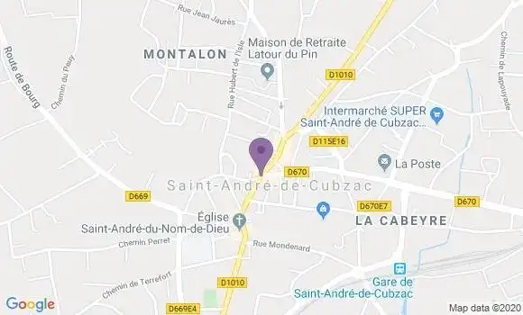 Localisation BNP Paribas Agence de Saint André de Cubzac
