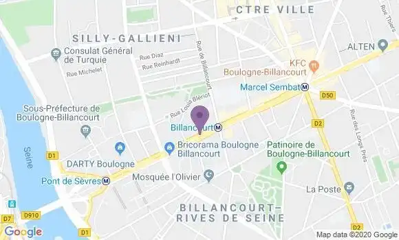 Localisation BNP Paribas Agence de Boulogne Billancourt
