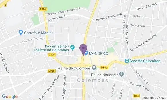 Localisation BNP Paribas Agence de Colombes