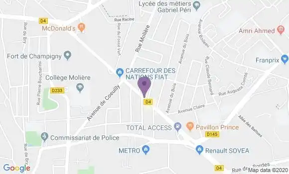 Localisation BNP Paribas Agence de Chennevières sur Marne