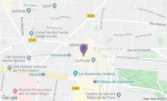 Localisation BNP Paribas Agence de Vincennes
