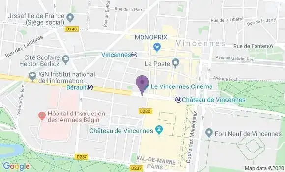 Localisation BNP Paribas Agence de Vincennes Berault