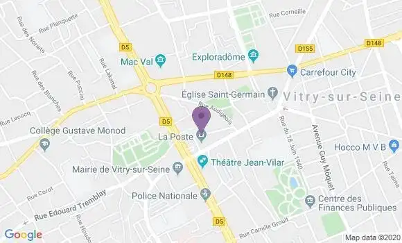 Localisation Banque Postale Agence de Vitry sur Seine