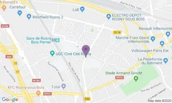 Localisation Banque Postale Agence de Rosny sous Bois Perrier