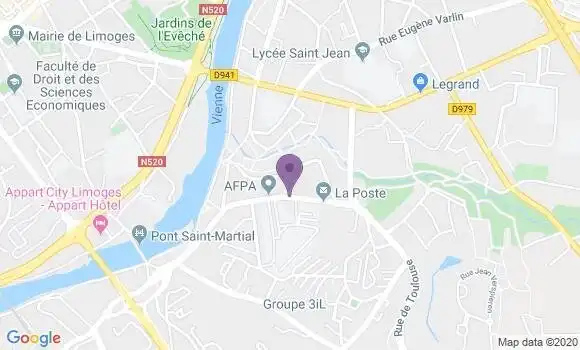 Localisation Banque Postale Agence de Limoges Babylone