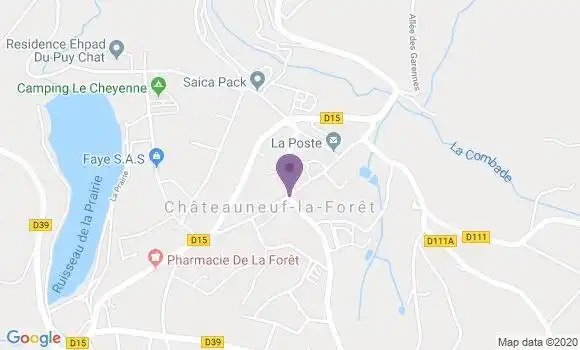 Localisation Banque Postale Agence de Châteauneuf la Forêt