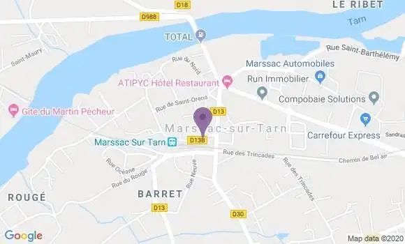 Localisation Banque Postale Agence de Marssac sur Tarn