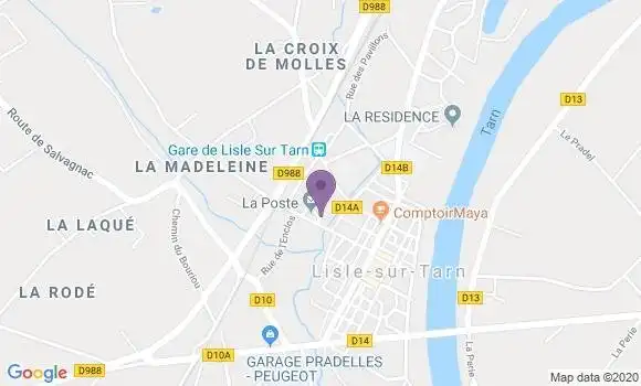 Localisation Banque Postale Agence de Lisle sur Tarn