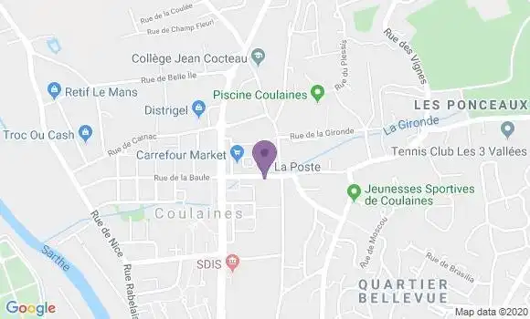 Localisation Banque Postale Agence de Coulaines