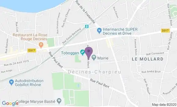 Localisation Banque Postale Agence de Décines Charpieu