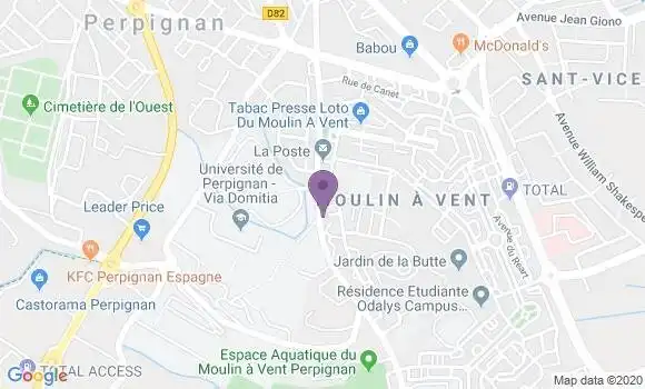 Localisation Banque Postale Agence de Perpignan Moulin à Vent