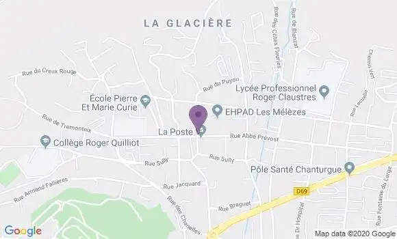 Localisation Banque Postale Agence de Clermont Ferrand la Glacière