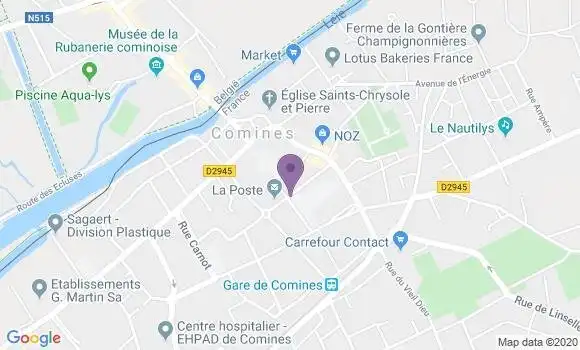 Localisation Banque Postale Agence de Comines