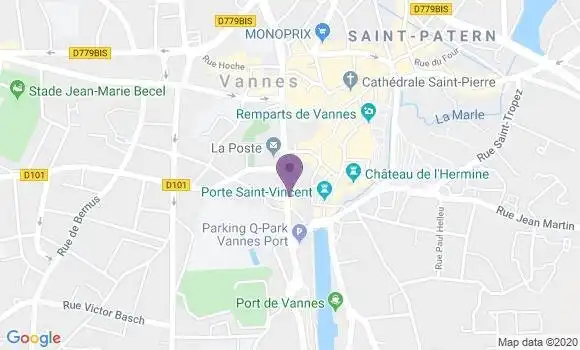 Localisation Banque Postale Agence de Vannes Ménimur