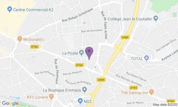 Localisation Banque Postale Agence de Lorient Keryado