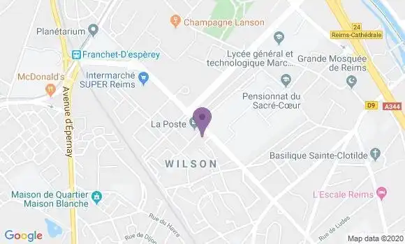 Localisation Banque Postale Agence de Reims Wilson