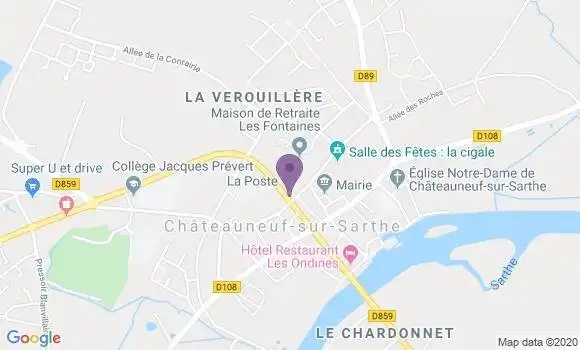 Localisation Banque Postale Agence de Châteauneuf sur Sarthe
