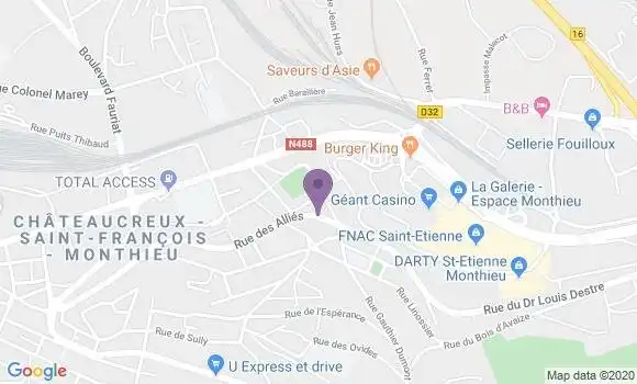 Localisation Banque Postale Agence de Saint Etienne Monthieu