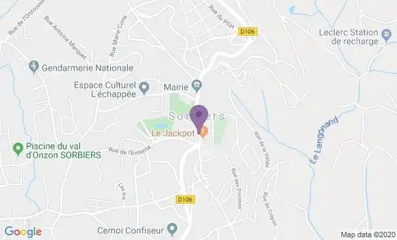 Localisation Banque Postale Agence de Sorbiers