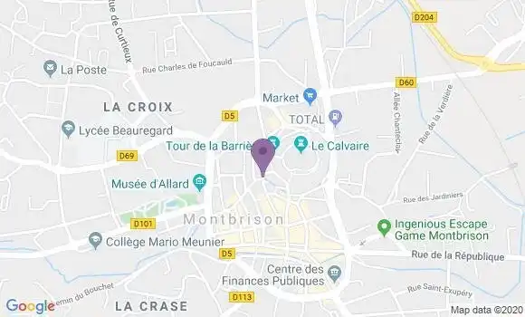 Localisation Banque Postale Agence de Montbrison