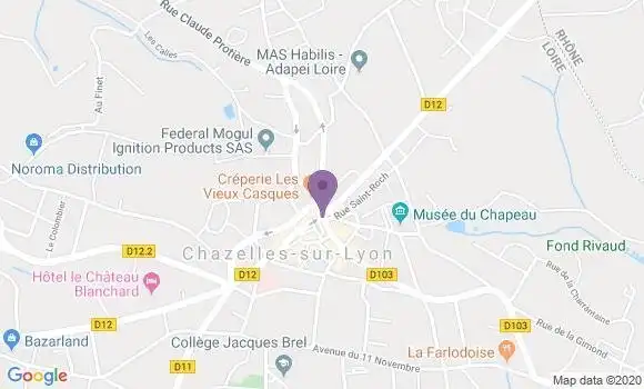 Localisation Banque Postale Agence de Chazelles sur Lyon