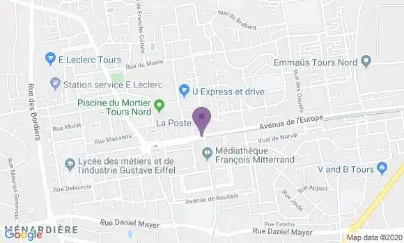 Localisation Banque Postale Agence de Tours Châteaubriand