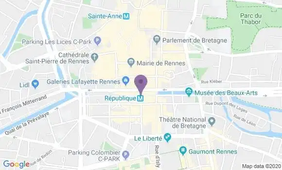 Localisation Banque Postale Agence de Rennes République