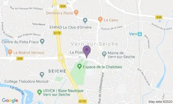 Localisation Banque Postale Agence de Vern sur Seiche