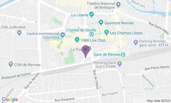 Localisation Banque Postale Agence de Rennes Colombier