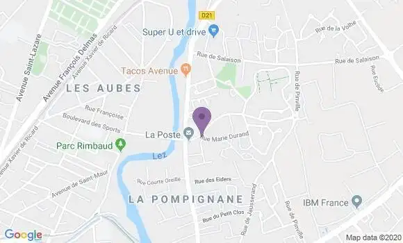 Localisation Banque Postale Agence de Montpellier la Pompignane