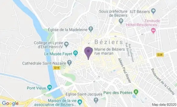Localisation Banque Postale Agence de Béziers Hôtel de Ville