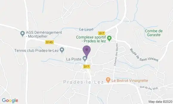 Localisation Banque Postale Agence de Prades le Lez