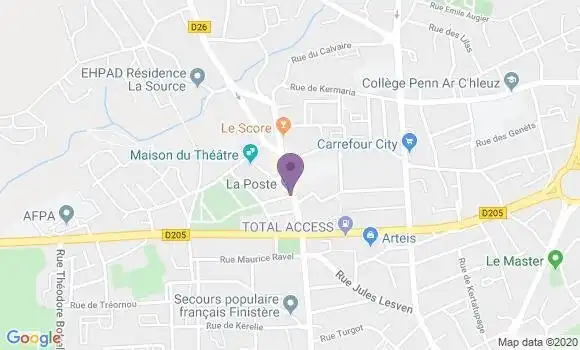 Localisation Banque Postale Agence de Brest Lambezellec