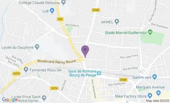 Localisation Banque Postale Agence de Romans sur Isère Jean Moulin