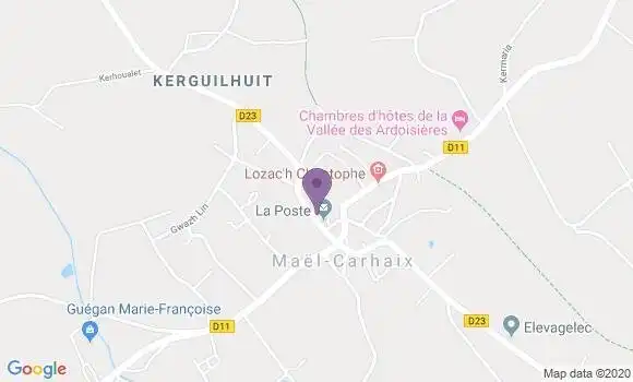 Localisation Banque Postale Agence de Maël Carhaix
