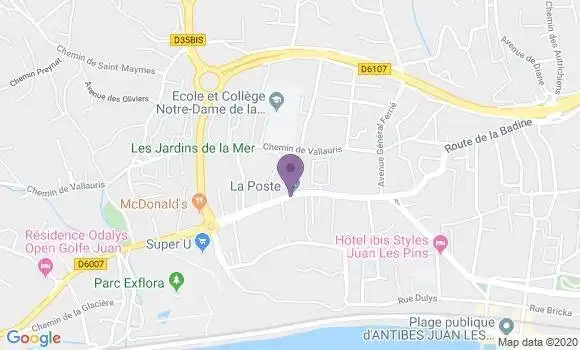 Localisation Banque Postale Agence de Juan les Pins Exflora
