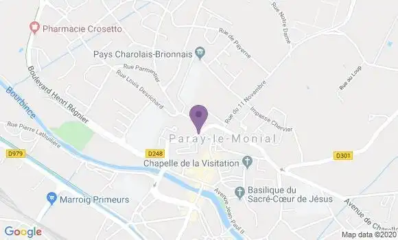 Localisation Crédit Agricole Agence de Paray le Monial