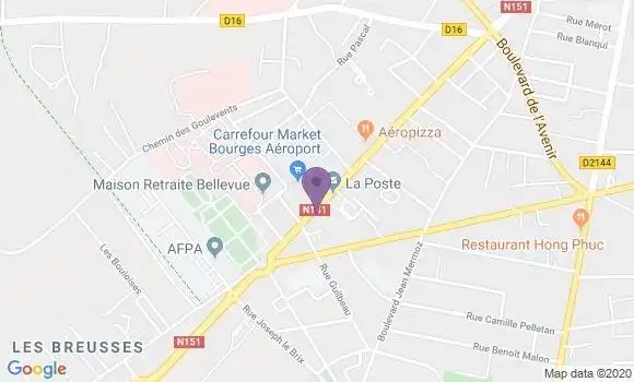 Localisation Crédit Agricole Agence de Bourges Aéroport