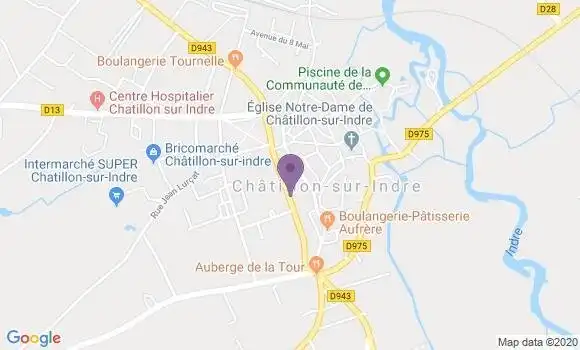 Localisation Crédit Agricole Agence de Châtillon sur Indre