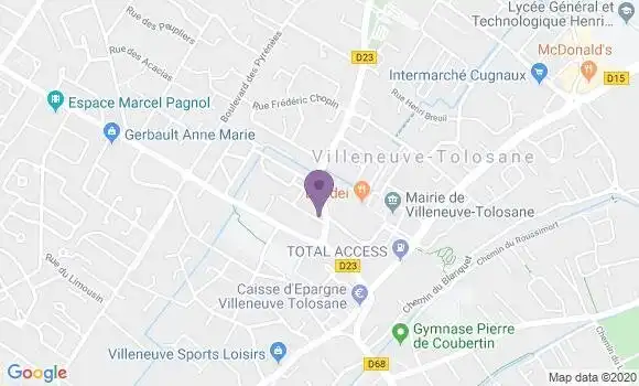 Localisation Crédit Agricole Agence de Villeneuve Tolosane