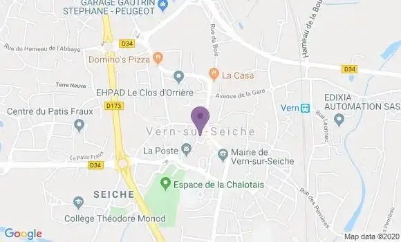 Localisation Crédit Agricole Agence de Vern sur Seiche