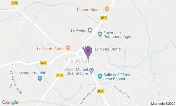 Localisation Crédit Agricole Agence de Plouaret