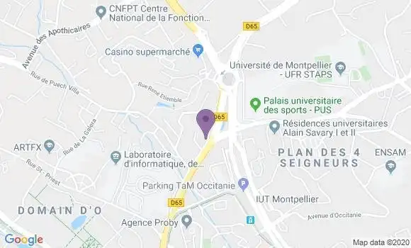 Localisation Crédit Agricole Agence de Montpellier la Lyre
