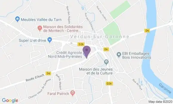 Localisation Crédit Agricole Agence de Verdun sur Garonne