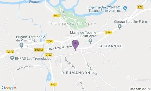 Localisation Crédit Agricole Agence de Tocane Saint Apre