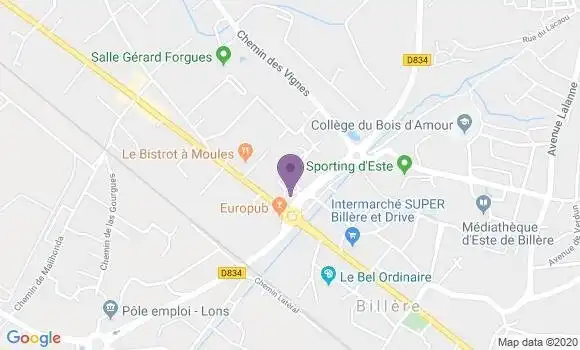 Localisation Crédit Agricole Agence de Billère Piemont