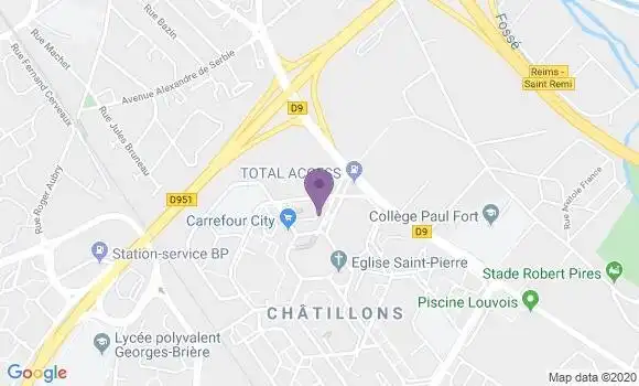 Localisation Crédit Agricole Agence de Reims Châtillons